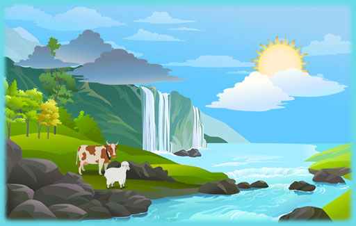 Identify, on a picture of the water cycle, the different physical states of water in each part of the cycle.
